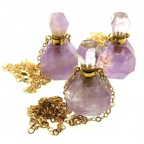 Amethyst Genuine Gemstone Cut Scent Bottle Pendant